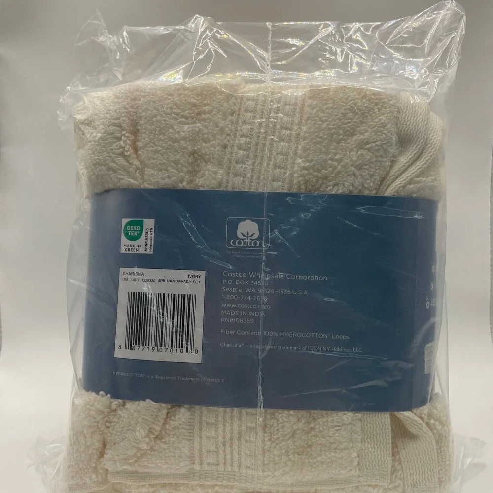 Charisma Luxury 4 Piece Hand/Wash Set Unisex Ivory NEW HygroCotton Loops